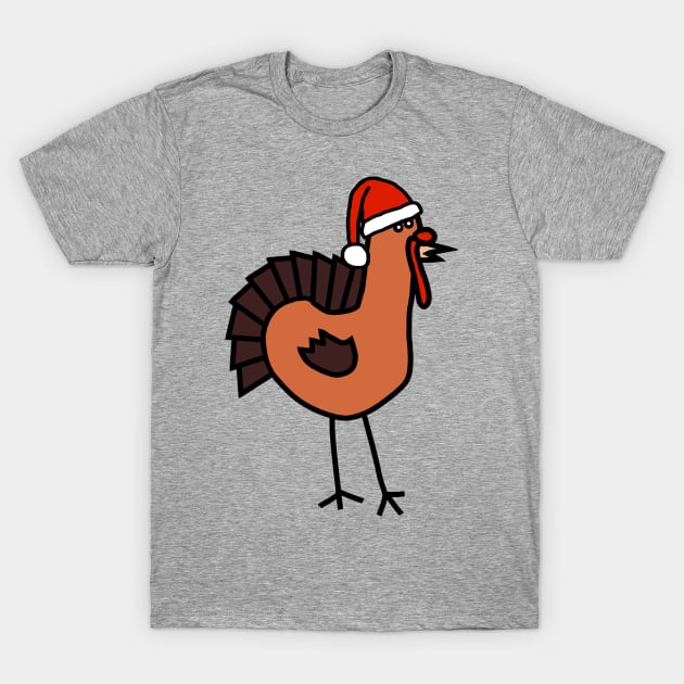 Thanksgiving Turkey Wearing a Santa Hat for Christmas T-Shirt by ellenhenryart